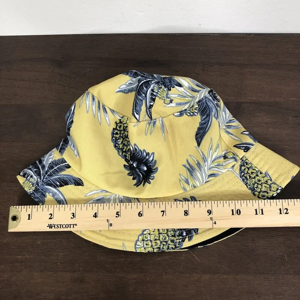 NEW Jeanne Simmons Yellow Blue Pineapple Print 100% Cotton Bucket Hat